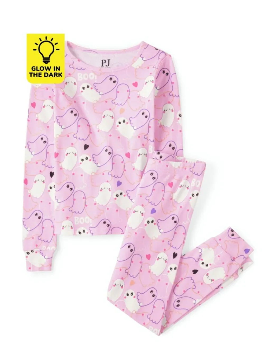 The Childrens Place Girls Glow Ghost Snug Fit Cotton Pajamas - pink